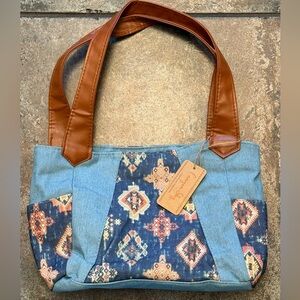 Canyon Sky Stylish Denim Blue and Brown Women's Bag